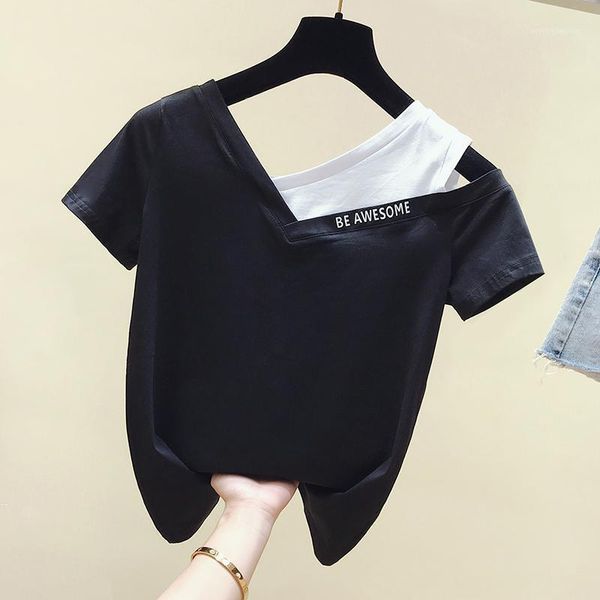 women's t-shirt 100% cotton t shirt women v neck short sleeve woman tshirt pactwork slim korean style summer 2021 tee femme1, White
women's t-shirt 100% cotton t shirt women v neck short sleeve woman tshirt pactwork slim korean style summer 2021 tee femme1, White
