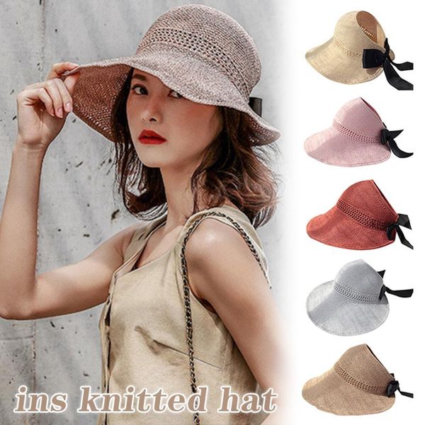 women summer straw visor cap headless roll up foldable beach wide brim sun hat h9, Blue;gray
women summer straw visor cap headless roll up foldable beach wide brim sun hat h9, Blue;gray