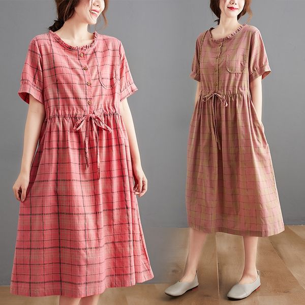 summer new cotton and hemp plaid dress for women's loose age reduction with drawstring lace up waist shows dress dresslace dressthin te, Black;gray
summer new cotton and hemp plaid dress for women's loose age reduction with drawstring lace up waist shows dress dresslace dressthin te, Black;gray