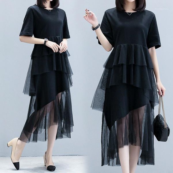 2019 summer large size plus-sized womenswear mm new style short sleeve loose-fit slimming gauze splicing dress mid-length cake d1, White;black
2019 summer large size plus-sized womenswear mm new style short sleeve loose-fit slimming gauze splicing dress mid-length cake d1, White;black
