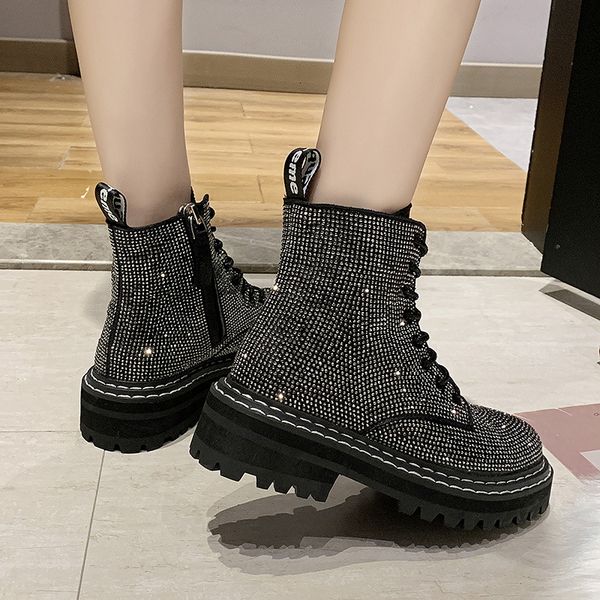 winter women pumps dress martin boots platform fashion rhinestone lace up round toe mid heels snow botas women shoes 201021, Black
winter women pumps dress martin boots platform fashion rhinestone lace up round toe mid heels snow botas women shoes 201021, Black