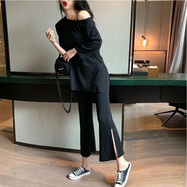 py4nn new women's cotton wear gzuuh elastic cotton women's sleeve neck solid color round long pants leg side slit elastic waist se, Gray
py4nn new women's cotton wear gzuuh elastic cotton women's sleeve neck solid color round long pants leg side slit elastic waist se, Gray