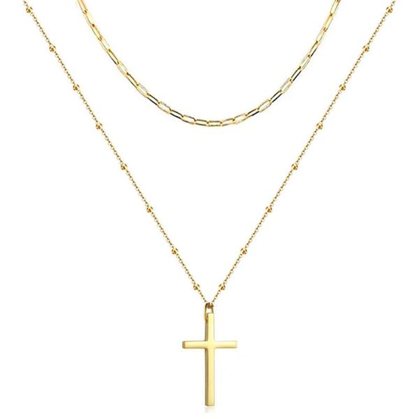 fashion catholic double layer stainless steel beads cross pendant necklace for women religious christmas jewelry gifts, Silver
fashion catholic double layer stainless steel beads cross pendant necklace for women religious christmas jewelry gifts, Silver