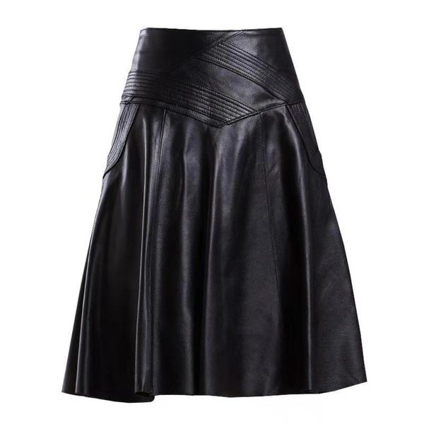 high waist leather sheepskin a-line skirts elegant black skirt korean womens female indie folk knee length ladies office skirt q1209
high waist leather sheepskin a-line skirts elegant black skirt korean womens female indie folk knee length ladies office skirt q1209