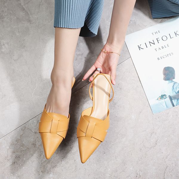 2021 new decorative cross-belt pointed semi-high heels baoba feminine shoes racl, Black
