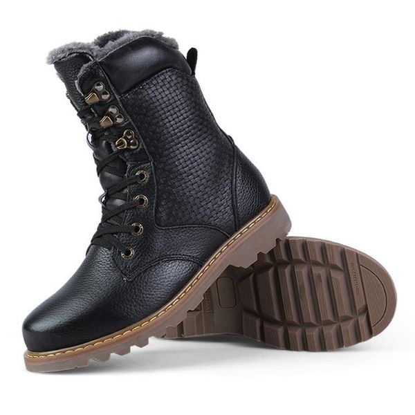 motorcycle male boots velvet winter men warm leather tooling shoes fashion retro mid- calf male motorcycle punk boots rock shoes, Black
