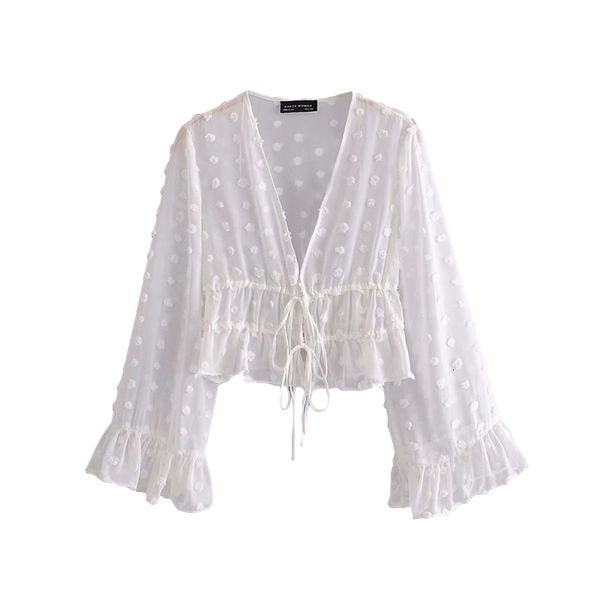 2021 new elegant women embroidery polka dot shirts fashion ladies v-neck ruffles sweet female chic gauze short blouse 36km, White
2021 new elegant women embroidery polka dot shirts fashion ladies v-neck ruffles sweet female chic gauze short blouse 36km, White