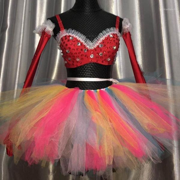 bar nightclub dj female singer stage wear colorful mesh mini skirt crystals bra 4 piece set club party dance outfit costume1, Black;red
bar nightclub dj female singer stage wear colorful mesh mini skirt crystals bra 4 piece set club party dance outfit costume1, Black;red