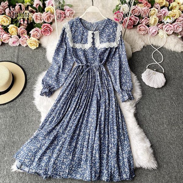 yornmona women floral print long pleated dress french lace peter pan collar romantic vintage dress autumn elegant chiffon, Black;gray
yornmona women floral print long pleated dress french lace peter pan collar romantic vintage dress autumn elegant chiffon, Black;gray
