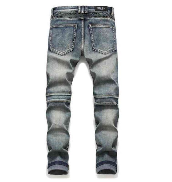 biker mens classic jeans male slim straight knee drape panel moto destroyed ripped stretch hip hop trousers, Blue
biker mens classic jeans male slim straight knee drape panel moto destroyed ripped stretch hip hop trousers, Blue