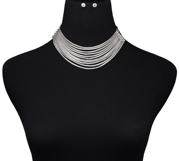 2017 new fashion short layered chain necklace set stud earrings choker ms accessories crystal jewelry sets for11, Silver
2017 new fashion short layered chain necklace set stud earrings choker ms accessories crystal jewelry sets for11, Silver