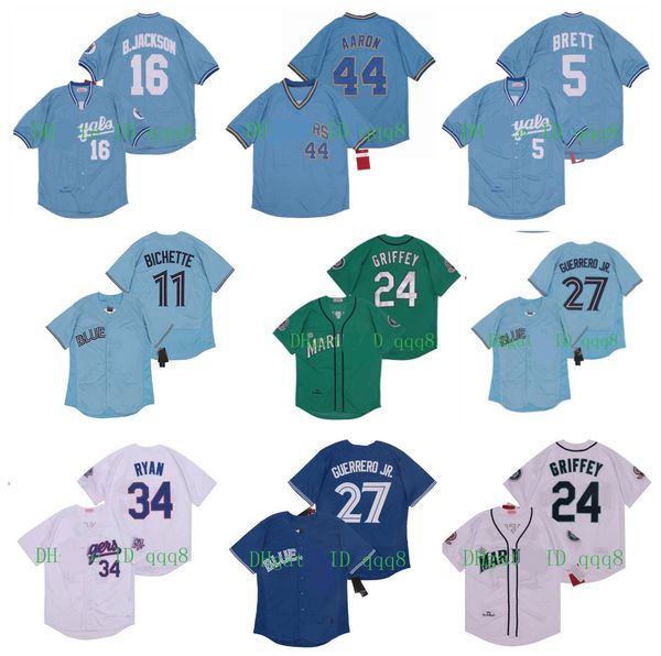vintage 16 bo jackson jersey 5 george brett bo bichette 44 hank aaron 27 vladimir guerrero jr. ken griffey jr 34 nolan ryan retro baseball, Blue;black 
vintage 16 bo jackson jersey 5 george brett bo bichette 44 hank aaron 27 vladimir guerrero jr. ken griffey jr 34 nolan ryan retro baseball, Blue;black