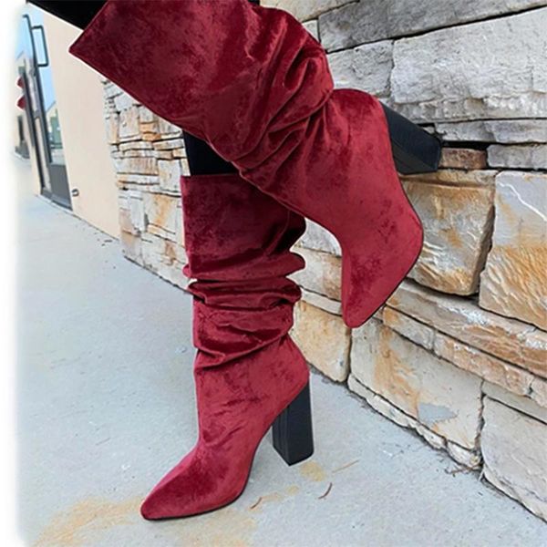 women's pleated mid calf boots woman slip on high heels women pointed toe pumps female party shoes ladies winter big size, Black
women's pleated mid calf boots woman slip on high heels women pointed toe pumps female party shoes ladies winter big size, Black