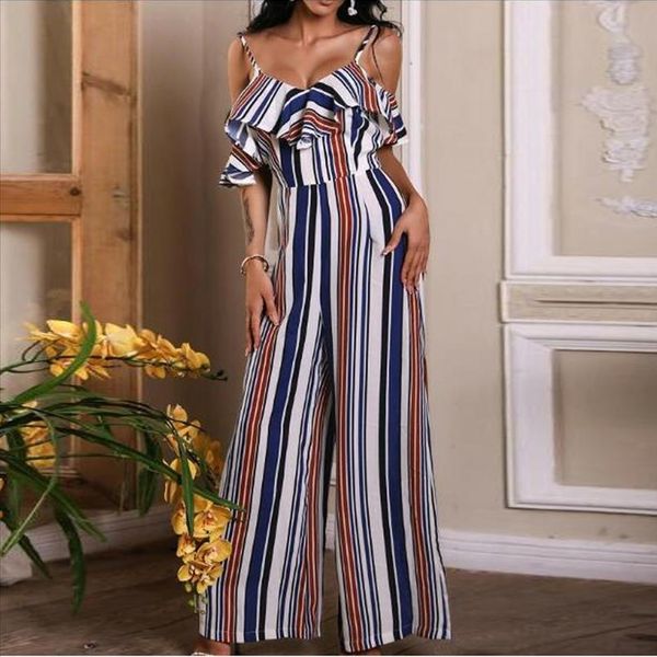 jumpsuit women casual rompers womens jumpsuit loose sleeveless sling ladies stripe ruffled flounce long summer jumpsuit, Black;white 
jumpsuit women casual rompers womens jumpsuit loose sleeveless sling ladies stripe ruffled flounce long summer jumpsuit, Black;white