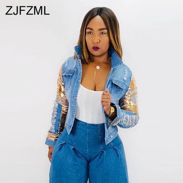 gold sequined casual denim jacket 2019 women turn down collar long sleeve washes coat autumn winter button up hole short outwear1, Black;brown
gold sequined casual denim jacket 2019 women turn down collar long sleeve washes coat autumn winter button up hole short outwear1, Black;brown