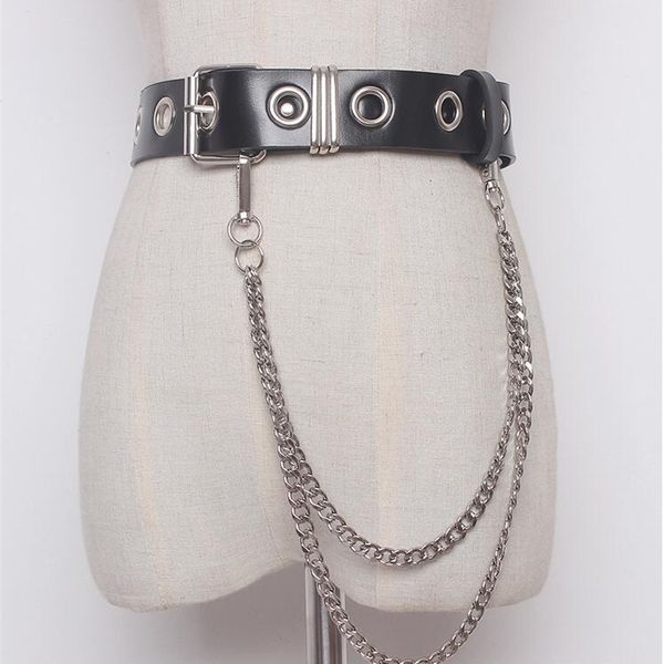 fashion punk hip-hop leather belts waist chain women good quality clothing accessories y200501, Black;brown
fashion punk hip-hop leather belts waist chain women good quality clothing accessories y200501, Black;brown