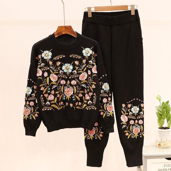 two piece dress fall loose knitwear suit female set beading embroidery long sleeve sweater knitted pants women outfits1, White
two piece dress fall loose knitwear suit female set beading embroidery long sleeve sweater knitted pants women outfits1, White