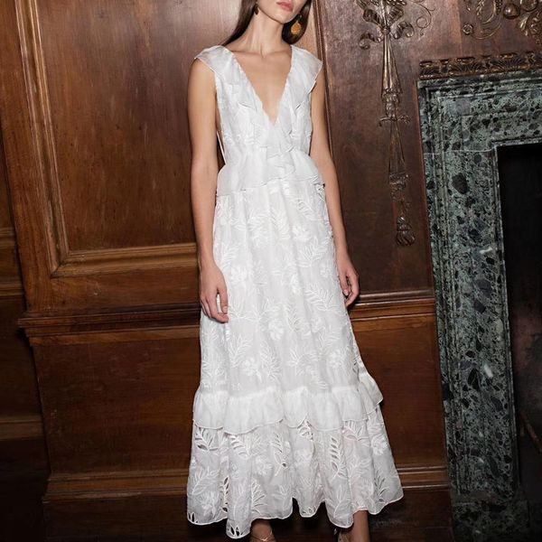 summer 2020 latest women's v-neck sleeveless ruffled white hollow midi dress with ing, White;black
summer 2020 latest women's v-neck sleeveless ruffled white hollow midi dress with ing, White;black