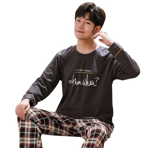 men's sleepwear 2021 fashion long sleeve pajamas 2 piece set pure cotton home clothes for male large size o-neck sleep pants, Black;brown
men's sleepwear 2021 fashion long sleeve pajamas 2 piece set pure cotton home clothes for male large size o-neck sleep pants, Black;brown
