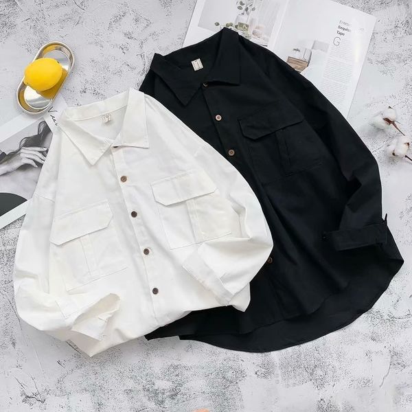 2019 summer tooling shirt men's long sleeve lining clothes cool korean spring fashion loose casual coat, White;black
2019 summer tooling shirt men's long sleeve lining clothes cool korean spring fashion loose casual coat, White;black