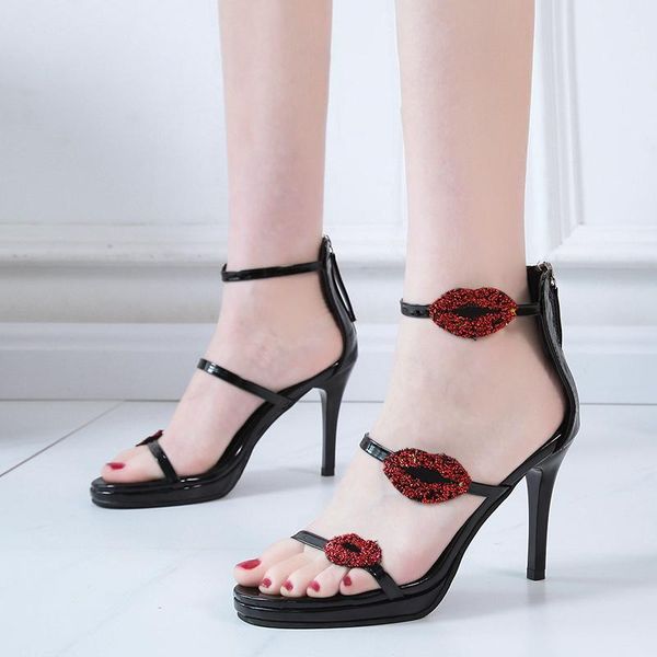 crystal red-lip gladiator sandals women thin high heels one-strap open toe zip jeweled summer shoes woman zapatos de mujer, Black
crystal red-lip gladiator sandals women thin high heels one-strap open toe zip jeweled summer shoes woman zapatos de mujer, Black