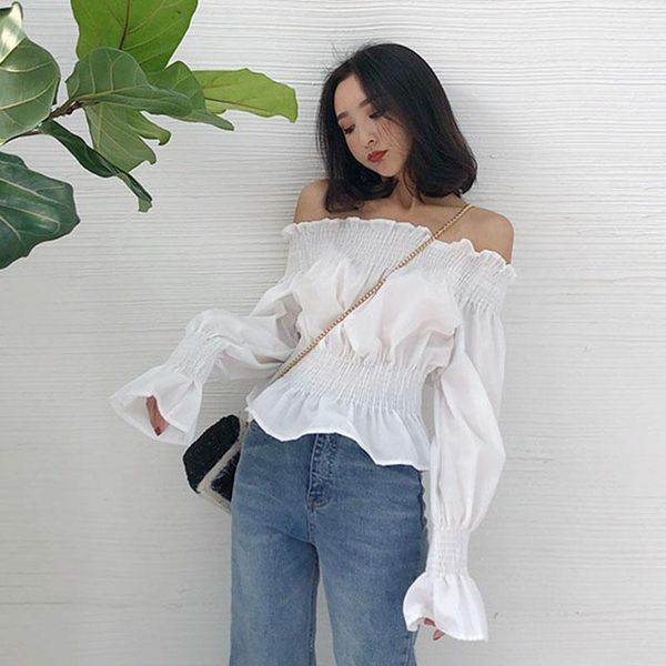 slash neck off shoulder ruffles white shirts crop women clothing spring autumn new fashion brand short blouse1
slash neck off shoulder ruffles white shirts crop women clothing spring autumn new fashion brand short blouse1