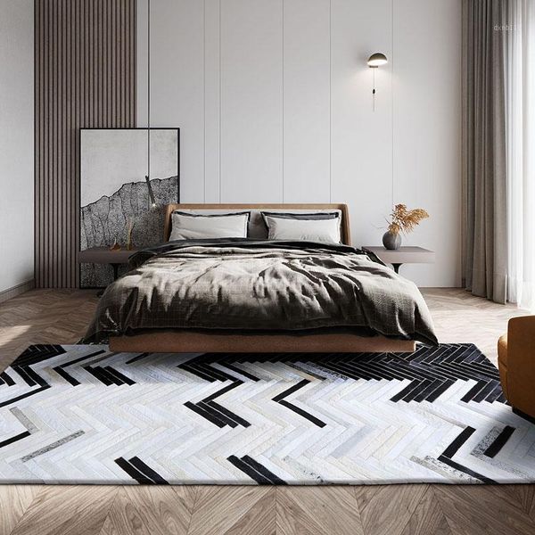 american style cowhide patchwork carpet , big size genuine cow leather black and white striped decorative bedside rug1
american style cowhide patchwork carpet , big size genuine cow leather black and white striped decorative bedside rug1