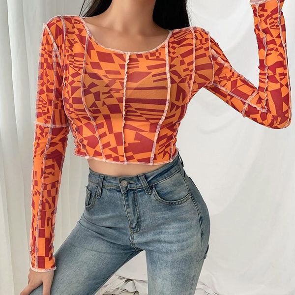 women's t-shirt geomatic print striped mesh 2021 fall autumn women long sleeve crop bodycon clubwear streetwear, White
women's t-shirt geomatic print striped mesh 2021 fall autumn women long sleeve crop bodycon clubwear streetwear, White