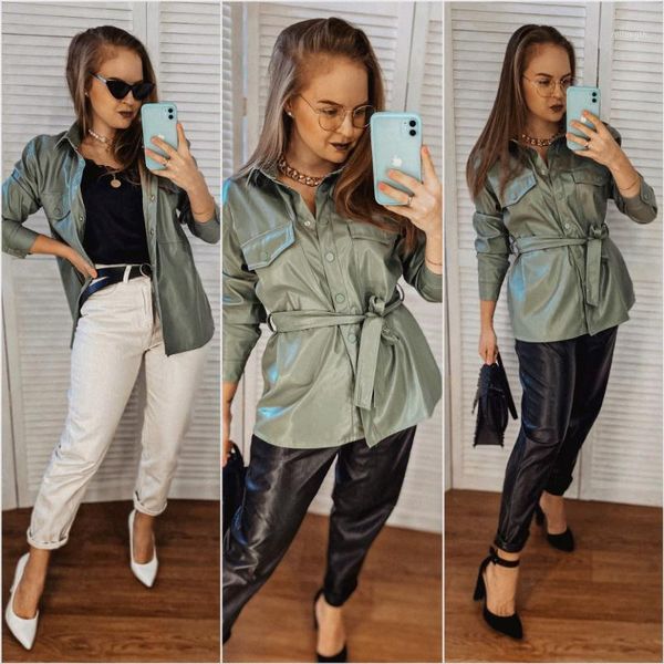 women fashion faux new leather jacket with belt 2020 ladies long sleeve streetwear jackets loose casual pockets outwear coat1, Black
women fashion faux new leather jacket with belt 2020 ladies long sleeve streetwear jackets loose casual pockets outwear coat1, Black