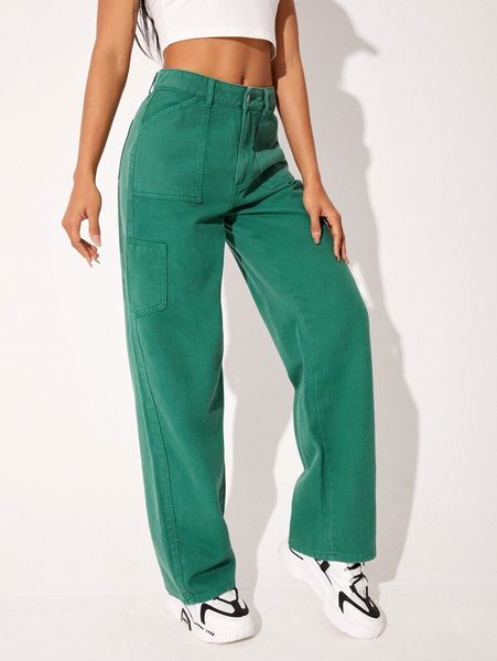 zipper fly patch pocket wide leg jeans s93u#, Blue
zipper fly patch pocket wide leg jeans s93u#, Blue