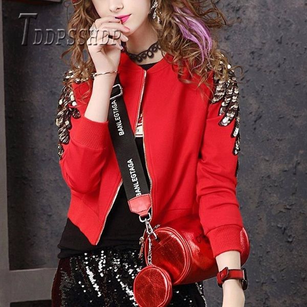 spring sequins decor women coat new fashion slim red color female jacket 201112, Black;brown
spring sequins decor women coat new fashion slim red color female jacket 201112, Black;brown