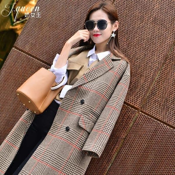 women's wool & blends autumn winter trench plaid coat for women vintage office lady x long jacket woolen coats 2021 oversize outwear, Black
women's wool & blends autumn winter trench plaid coat for women vintage office lady x long jacket woolen coats 2021 oversize outwear, Black