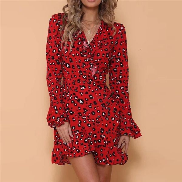 #z45 v-neck leopard dress women autumn winter long sleeve ruffled hem flare sleeve party wrap mini dress vestidos femininos, Black;gray
#z45 v-neck leopard dress women autumn winter long sleeve ruffled hem flare sleeve party wrap mini dress vestidos femininos, Black;gray