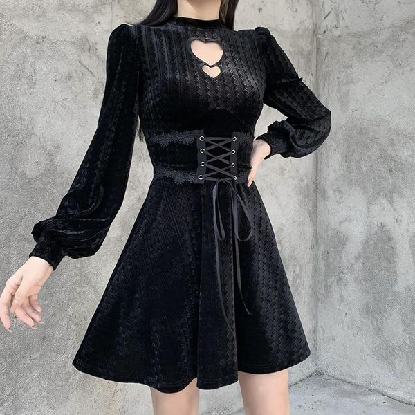 lady hollow out heart lantern long sleeve lad-up waist mini lolita dresses dark gothic women cool corduroy dress 2021 autumn, Black;gray
lady hollow out heart lantern long sleeve lad-up waist mini lolita dresses dark gothic women cool corduroy dress 2021 autumn, Black;gray