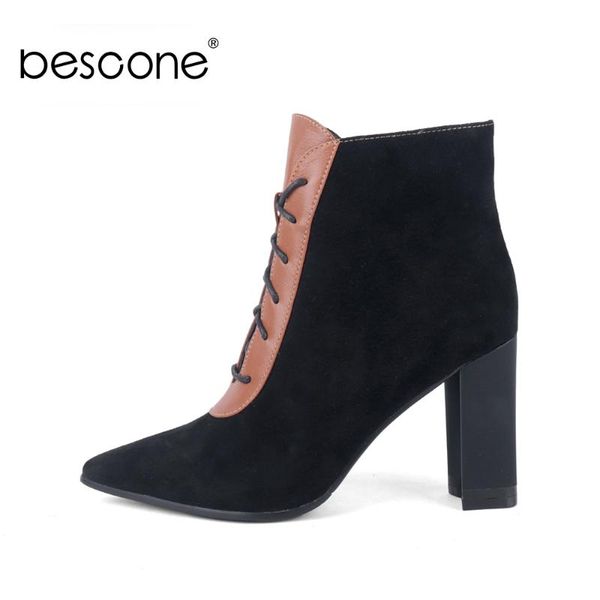 women ankle boots lace up pointed toe block high heel winter warm boots shoes bc762, Black
women ankle boots lace up pointed toe block high heel winter warm boots shoes bc762, Black