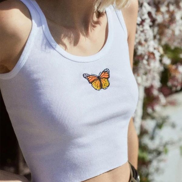 womens butterfly embroidery camisole sleeveless crop vest summer 100% cotton solid basic tees casual ladies white tank
womens butterfly embroidery camisole sleeveless crop vest summer 100% cotton solid basic tees casual ladies white tank