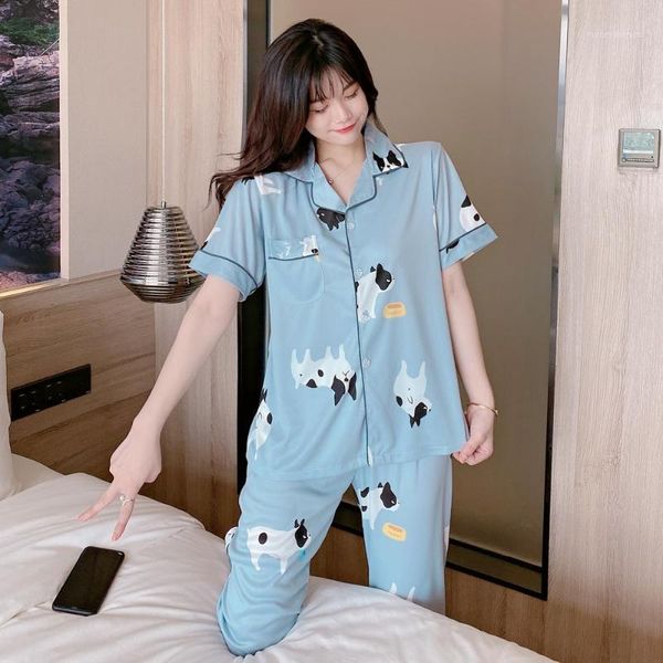women's sleepwear summer cartoon dog print short sleeve women pajamas set trousers cardigan pyjamas 2 piece suit blue lapel pajama set1, Black;red
women's sleepwear summer cartoon dog print short sleeve women pajamas set trousers cardigan pyjamas 2 piece suit blue lapel pajama set1, Black;red