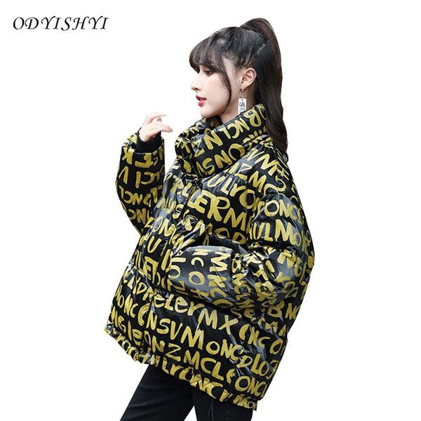 women's down & parkas thick winter short coat women 2021 fashion print letter shiny jacket stand collar loose warm outwear lady dh194, Black
women's down & parkas thick winter short coat women 2021 fashion print letter shiny jacket stand collar loose warm outwear lady dh194, Black