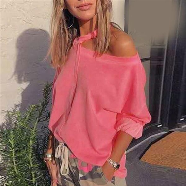 women's t-shirt solid color fashion spring casual long sleeve off shoulder o-neck loose sweatshirt, White
women's t-shirt solid color fashion spring casual long sleeve off shoulder o-neck loose sweatshirt, White