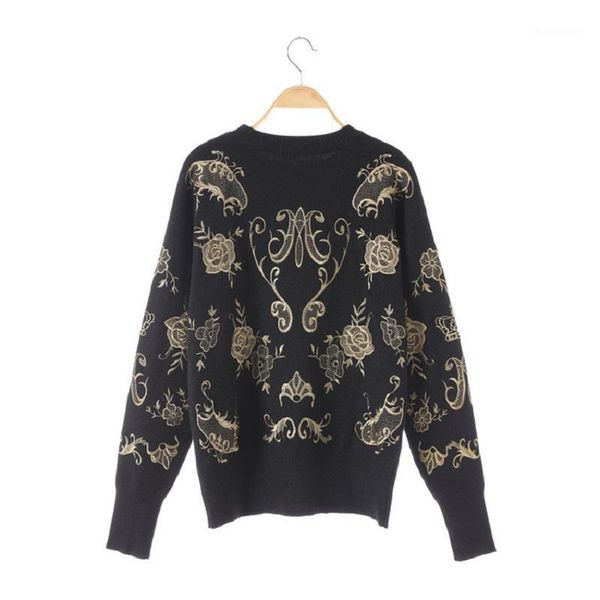 2019 luxury black gold winter runway designer black sweater pullovers women floral female christmas knit sweater jumper1, White;black
2019 luxury black gold winter runway designer black sweater pullovers women floral female christmas knit sweater jumper1, White;black