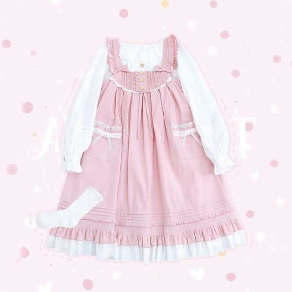 2021 new jsk bear buckle lace pink strap lolita dress girl fall women kawaii sweet japanese costume z74z, Black;gray
2021 new jsk bear buckle lace pink strap lolita dress girl fall women kawaii sweet japanese costume z74z, Black;gray