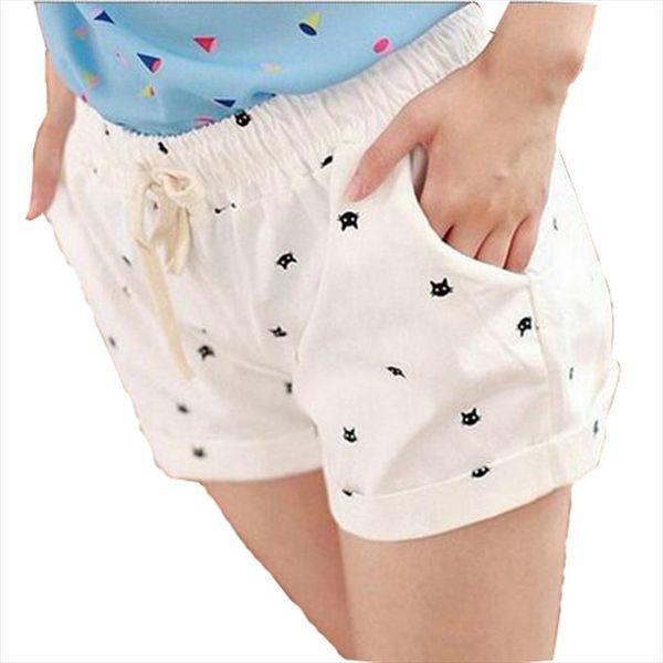female dot printed shorts casual high elastic waist draw string loose shorts with pocket c212, White;black
female dot printed shorts casual high elastic waist draw string loose shorts with pocket c212, White;black