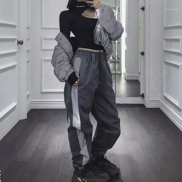 reflective pants spring new model 93042 european and american street fashion women's straight-leg pants high waist casual1, Black;white
reflective pants spring new model 93042 european and american street fashion women's straight-leg pants high waist casual1, Black;white