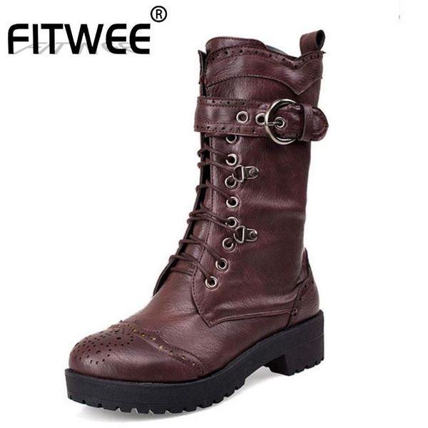 boots fitwee women mid calf fashion brogue casual lace up winter shoes metal buckle flats keep warm size 34-43, Black
boots fitwee women mid calf fashion brogue casual lace up winter shoes metal buckle flats keep warm size 34-43, Black