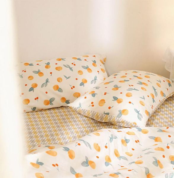 cute orange bedding set kid child teen adult,single double cotton twin full home textile bed sheet pillow case quilt cover