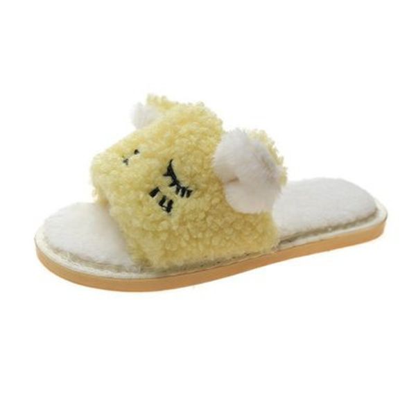 women fluffy slippers winter warm fur shoes woman cute animals dog slip on home indoor bedroom girl ladies plush slippers x1020, Black