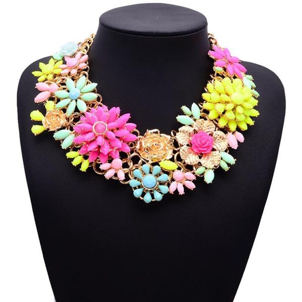 bk colorful resin flower necklace handmade random color acrylic plant rose pendant bib collar choker chunky statement jewelry, Golden;silver
bk colorful resin flower necklace handmade random color acrylic plant rose pendant bib collar choker chunky statement jewelry, Golden;silver