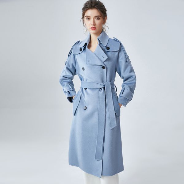 women's double cashmere coat turn down collar epaulet long sleeves sash belt side pockets elegant overcoat winter outerwear, Black
women's double cashmere coat turn down collar epaulet long sleeves sash belt side pockets elegant overcoat winter outerwear, Black