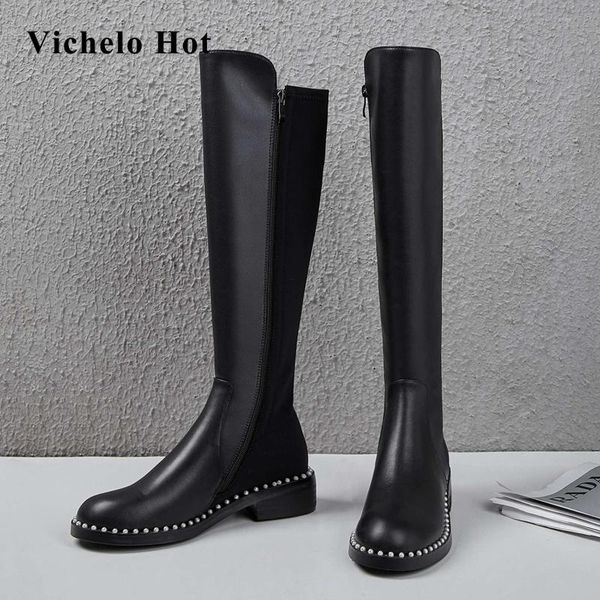 vichelo 2020 new genuine leather round toe med heel pearl decorations special design beauty lady dating knee-high boots l41, Black
vichelo 2020 new genuine leather round toe med heel pearl decorations special design beauty lady dating knee-high boots l41, Black