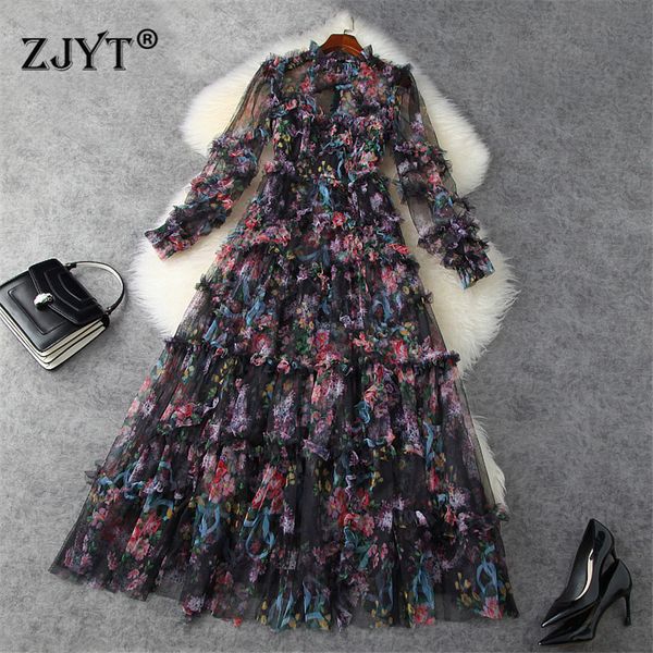 female fashion woman spring elegant floral print mesh ruffles cascading long maxi wedding evening party runway dresses black princess prom b
female fashion woman spring elegant floral print mesh ruffles cascading long maxi wedding evening party runway dresses black princess prom b